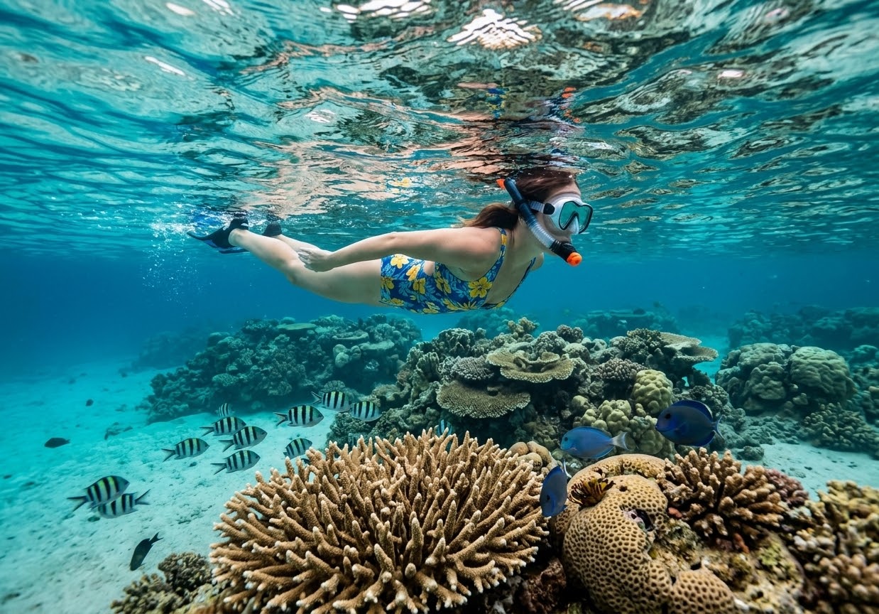 Snorkeling over coral reef